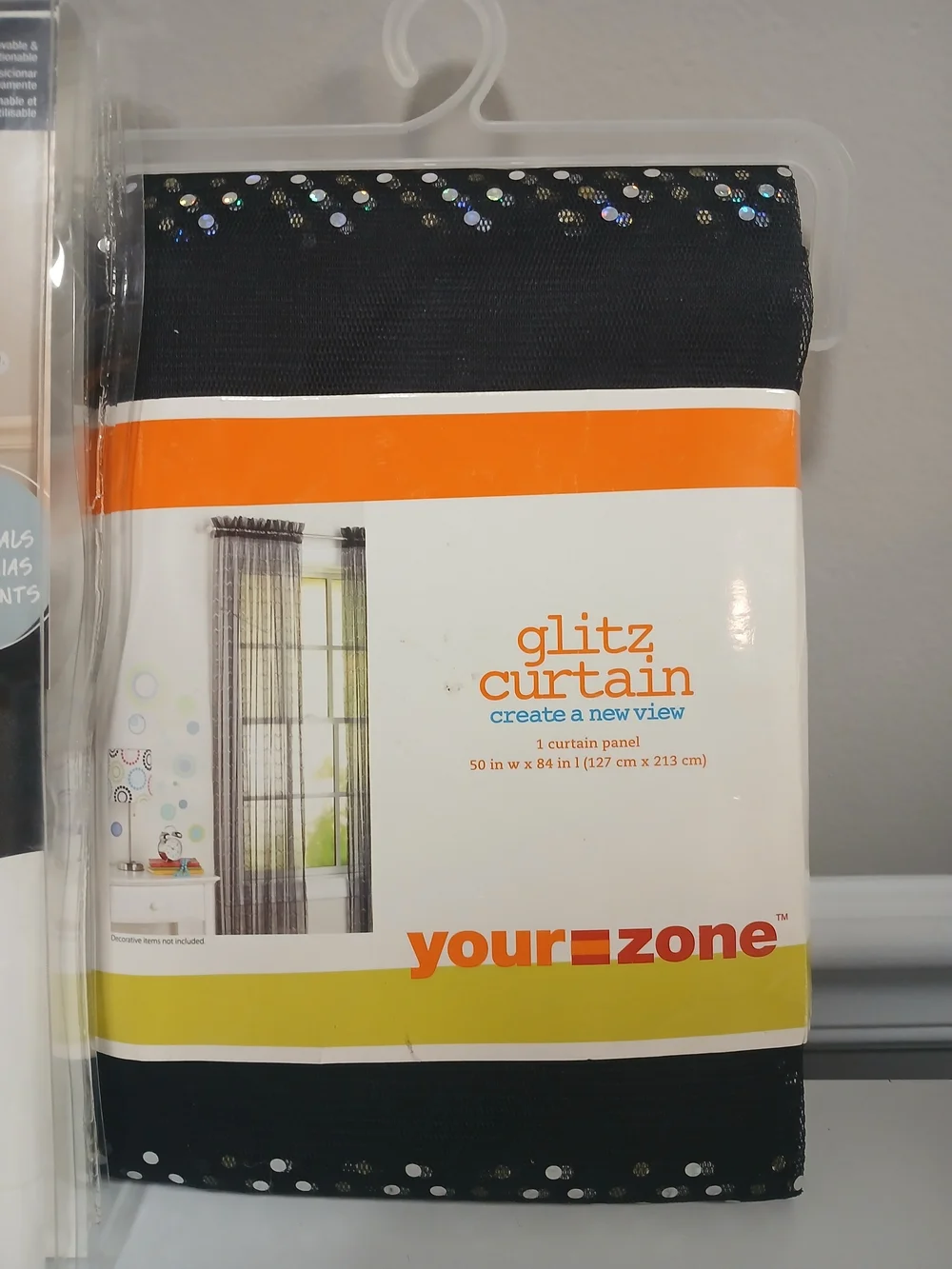 Black Sheer Sequin Curtain Pair & Peel & Stick Adjustable Wall Decals New!